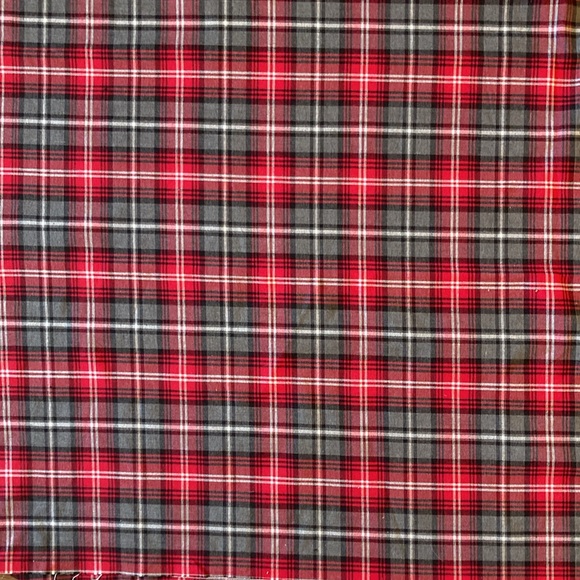 Vintage stretch woven fabric, gray and red plaid, 2 1/4 yds x 43.5” wide - Picture 1 of 3